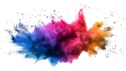 Colorful holi powder on white background. Colorful vibrant rainbow holi paint color powder explosion with bright colors isolated white background. colorful mixed rainbow powder explosion