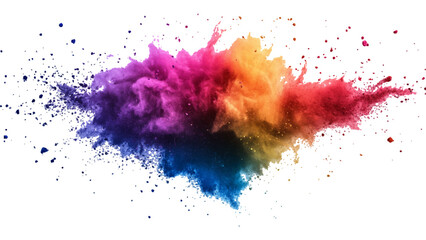 Colorful holi powder on white background. Colorful vibrant rainbow holi paint color powder explosion with bright colors isolated white background. colorful mixed rainbow powder explosion