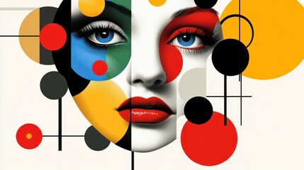 Naklejka premium Abstract Colorful Portrait: A Geometric Fusion of Face and Forms