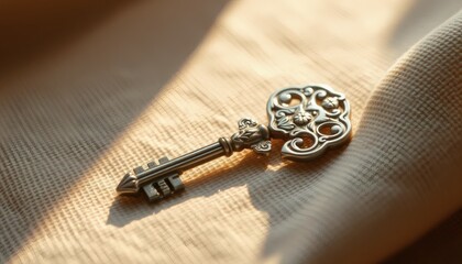Vintage Key on Textured Surface Symbol of Unlock, Security and Discovery