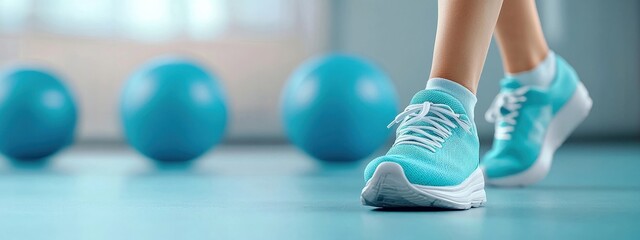 Naklejka premium Athletic Footwear in Motion on a Vibrant Blue Surface