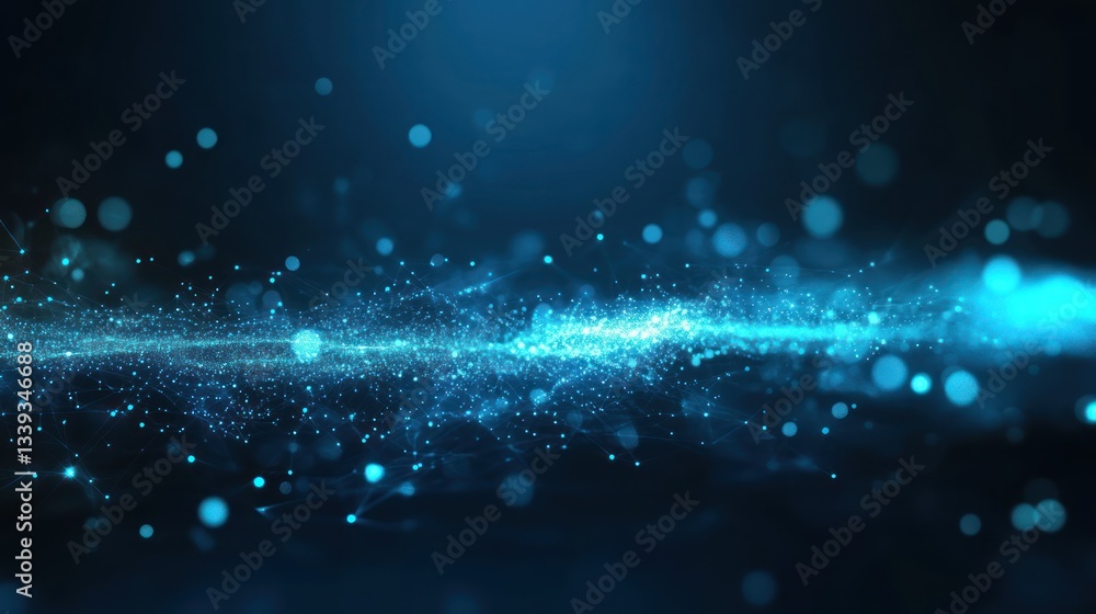 Poster abstract blue digital stream: network connections and data flow visualization