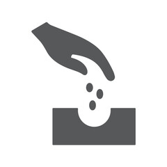 Hand planting seeds in the ground , icon.