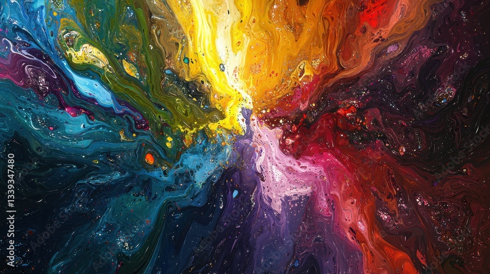 Aufkleber abstract art features vivid colors swirling together in a chaotic yet harmonious display against a d