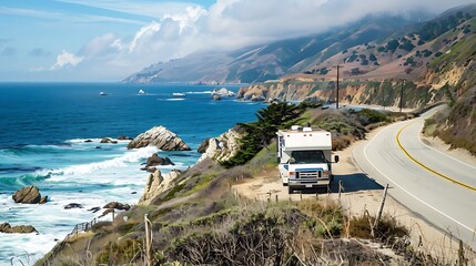 Obraz premium Camper caravan on the road in California, United States.