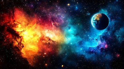 A beautiful celestial depiction featuring an earth and cosmic wonders