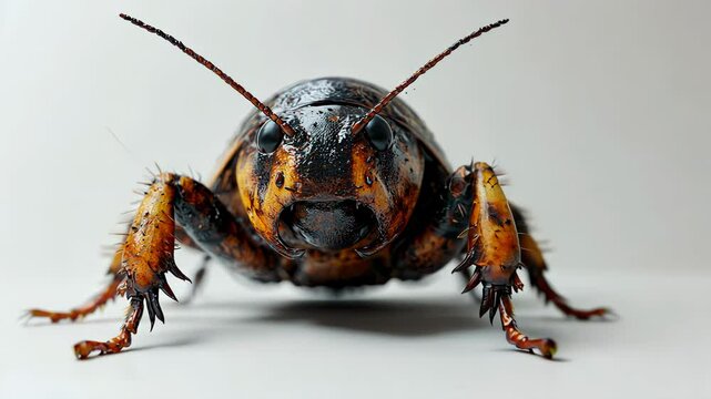 Scary house cockroach crawling in a dark corner of an abandoned building at night
