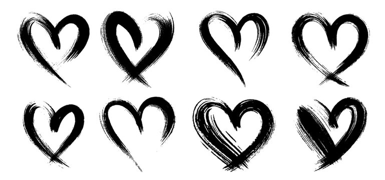 Naklejki expressive brush painted hearts in black and white for love and valentine designs