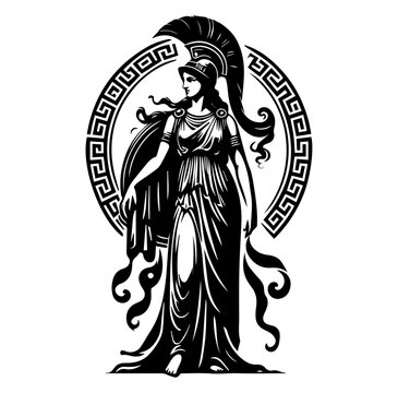 athena greek goddess in armor vector black shape illustration engraving and laser cutting