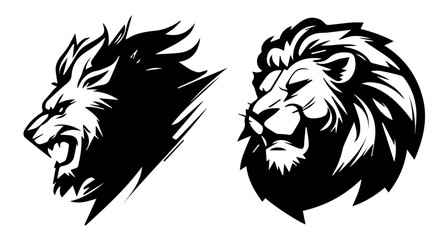 lion heads roaring and calm vector black shape illustration engraving and laser cutting © Aisha Kudorova
