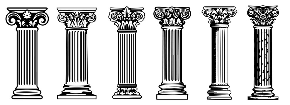 greek roman architectural columns black vector