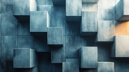 Abstract concrete cube wall with light background