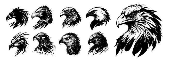 eagle head illustrations in bold tattoo style