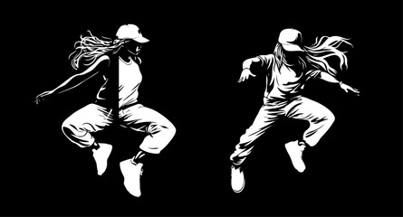 street dancers in motion vector silhouette shape black outline