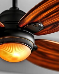 Elegant ceiling fan with warm light feature.