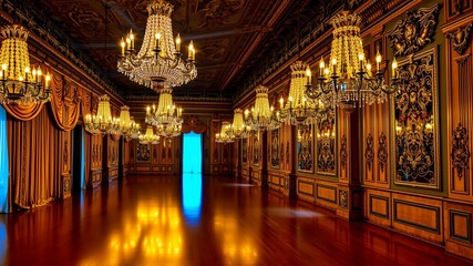 Obraz premium Opulent Ball Room with Crystal Chandeliers and Rich Wood Flooring