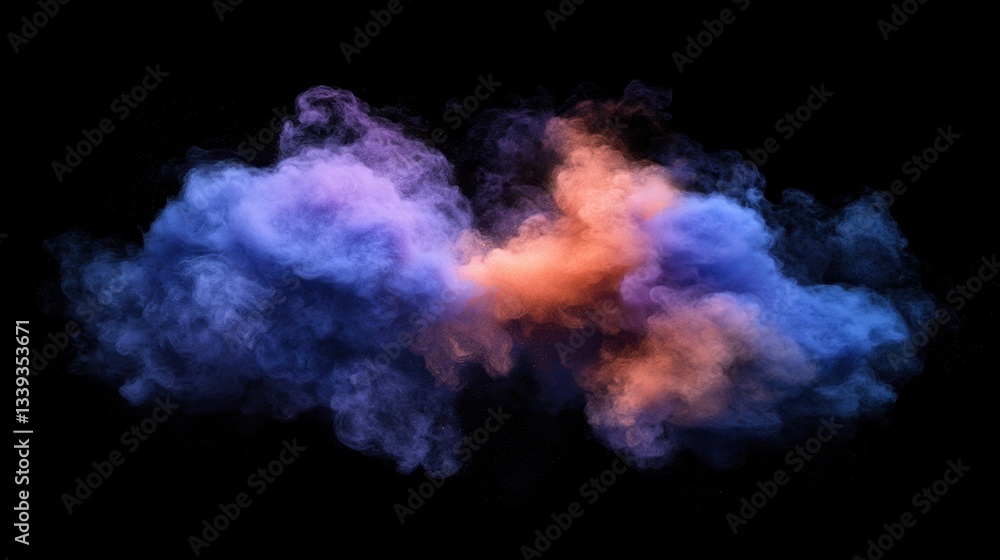 Poster a vibrant cloud of colorful smoke swirls in the darkness, creating a mesmerizing display of blue and