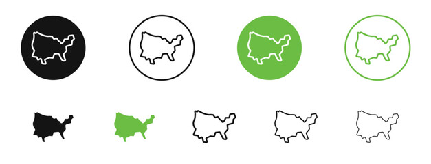 America map icons in black and green colors. vector pack