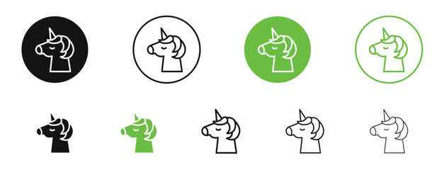 Alicorn icons in black and green colors. vector pack