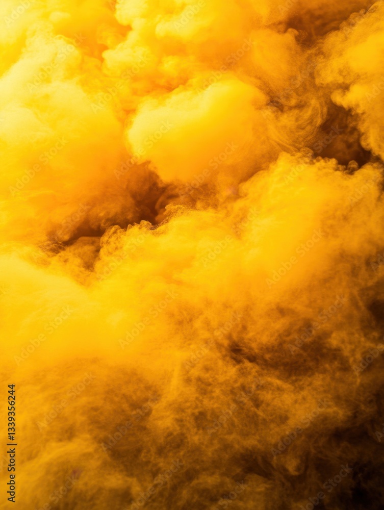 Poster Abstract golden cloudscape with dynamic smoke effect creating a dreamy ethereal atmosphere perfect for backgrounds and artistic projects