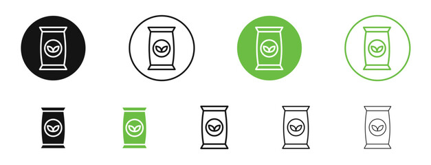 Bag seedling icons in black and green colors. vector pack