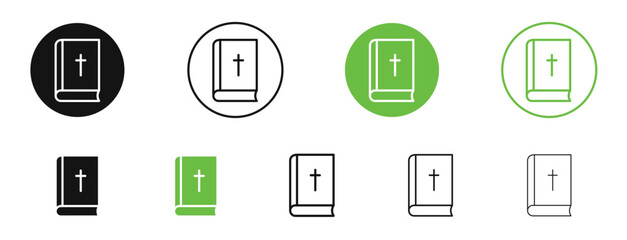 Bible icons in black and green colors. vector pack