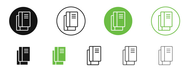 Book copy icons in black and green colors. vector pack