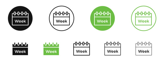 Calendar week icons in black and green colors. vector pack