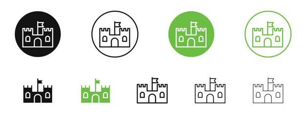 Castle icons in black and green colors. vector pack