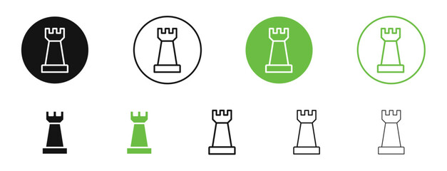 Chess rook icons in black and green colors. vector pack