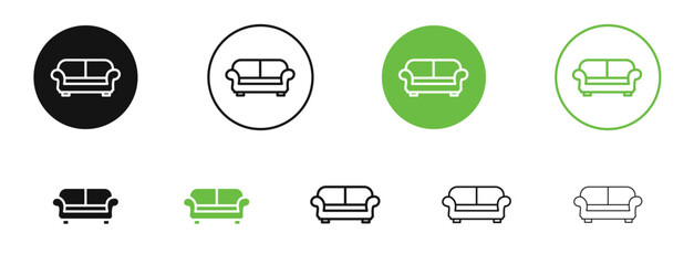 Couch icons in black and green colors. vector pack