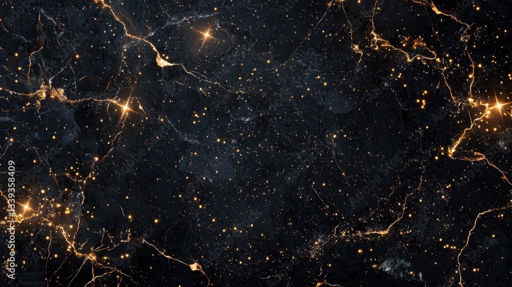 Poster dark marble texture features striking gold veins and subtle sparkles, creating a luxurious and elega
