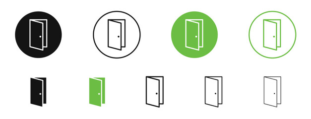 Door open icons in black and green colors. vector pack