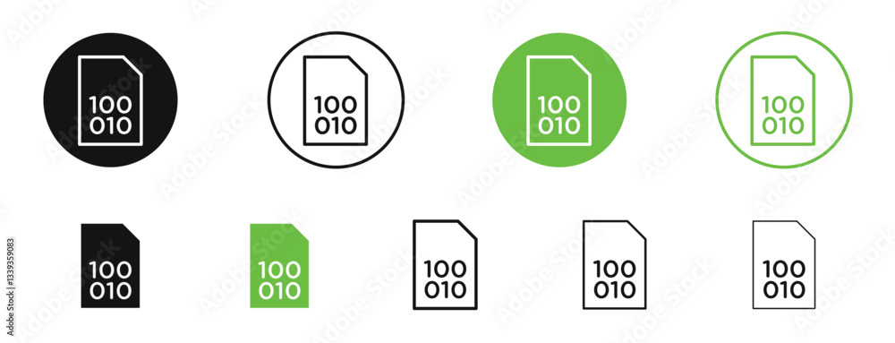 Poster file binary icons in black and green colors. vector pack