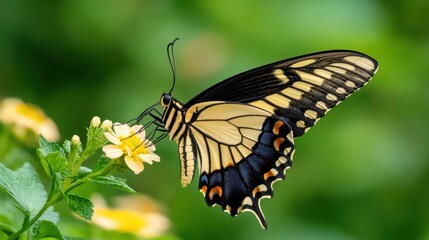 Obraz premium Swallowtail butterfly fluttering over a native wildflower meadow, showcasing pollinatorfriendly habitats