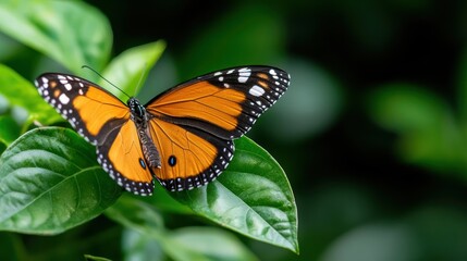 Naklejka premium Butterfly laying eggs on a host plant, depicting the critical role of native flora