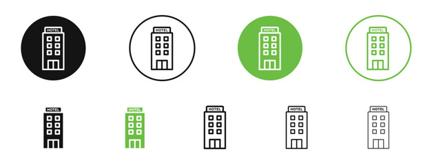 Hotel icons in black and green colors. vector pack