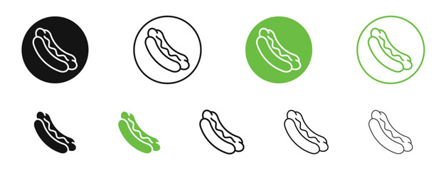 Hotdog icons in black and green colors. vector pack