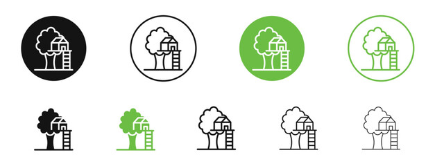 House tree icons in black and green colors. vector pack