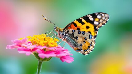Obraz premium Closeup of a painted lady butterfly feeding on nectar, highlighting the role of butterflies in ecosystems