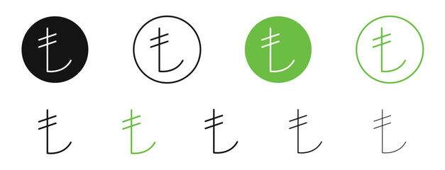 Lira sign icons in black and green colors. vector pack