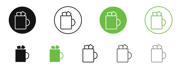 Marshmallows Mug icons in black and green colors. vector pack