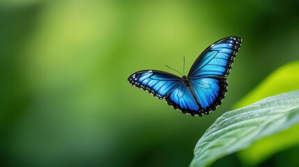 Obraz premium Rare blue butterfly fluttering in a tropical rainforest, underscoring the need for conservation efforts