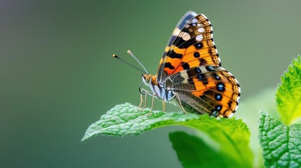 Closeup of a painted lady butterfly feeding on nectar, highlighting the role of butterflies in ecosystems
