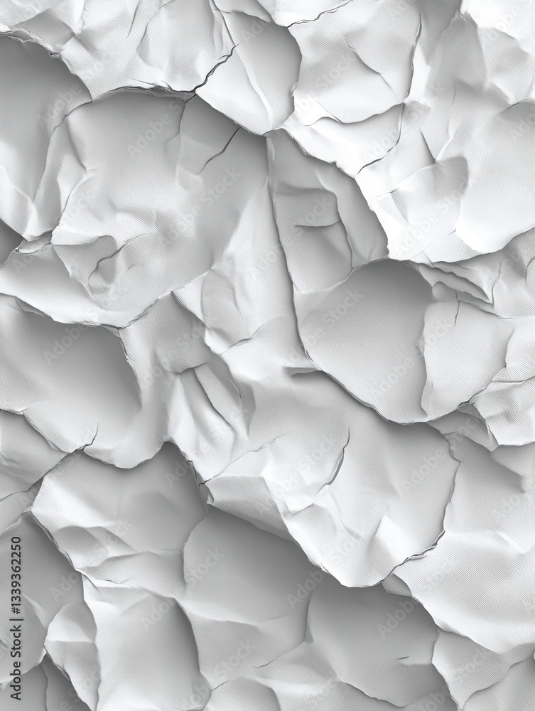 Poster abstract crumpled white paper surface texture creating a dynamic pattern with shadows and highlights