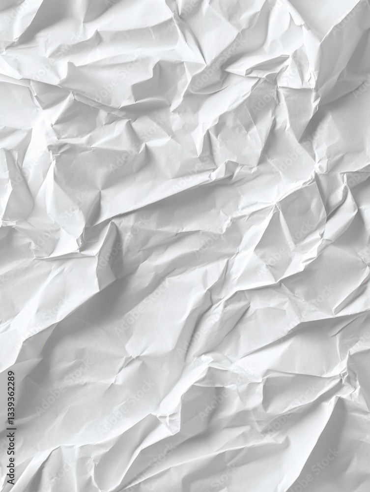 Poster abstract close up of crumpled white paper with dramatic shadows and textures creating a dynamic and 
