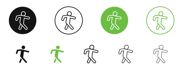 Person walking icons in black and green colors. vector pack