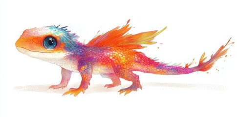 A colorful lizard creature with bright wings and expressive eyes