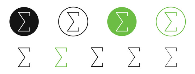 Sigma icons in black and green colors. vector pack