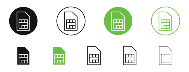 Sim card icons in black and green colors. vector pack